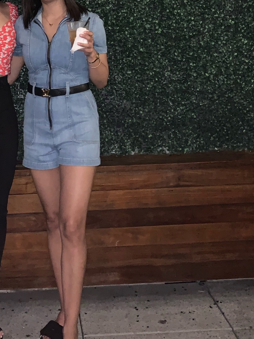 Alice + Olivia Light Blue Denim Short-Sleeve Zip Romper